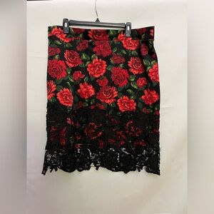 Olivia Blu Black lace Red Roses pencil skirt size 2x